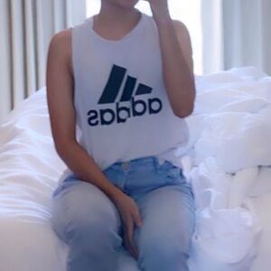 Adidas White Sleeveless Top with Black Logo